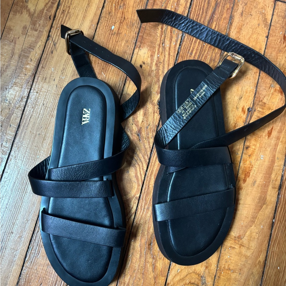 Zara Black Strappy Leather Sandals